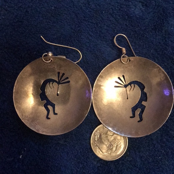 Kokopelli turquoise and sterling earrings - Picture 4 of 4